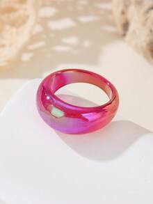 Y2K Iridescent Glossy Resin Ring Set, Colorful Aurora Wide Band Rings For Layering, Party Accessories - Multicolor - View 11