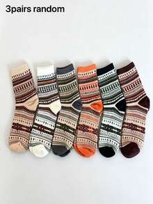 6 Pairs Men's Mid-Calf Socks, Retro Long Socks, American Patterned Socks For Boots, Autumn/Winter - Multicolor - View 8