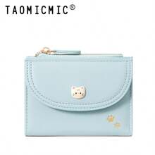 Women's PU Short Wallet, Cute Cat Decor Snap Flap Wallet, Zipper Coin Pocket, Multiple Card Slots And Photo Slot, Suitable For Daily Storage - Multicolor - View 10