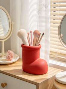 1pc Boot Shaped Makeup Organizer, Red Matte Brush Holder, Cute Novelty Vanity Storage For Desk & Shelf,Novelty Makeup Storage, Cute Vanity Decor, Unique Gift, Desk Accessory. - Multicolor - View 3