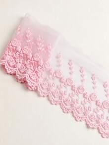 1 Yard Embroidered Lace Mesh Trim Decor DIY Textile Clothing Accessories Headpiece Hem - Pink Flowers - View 9