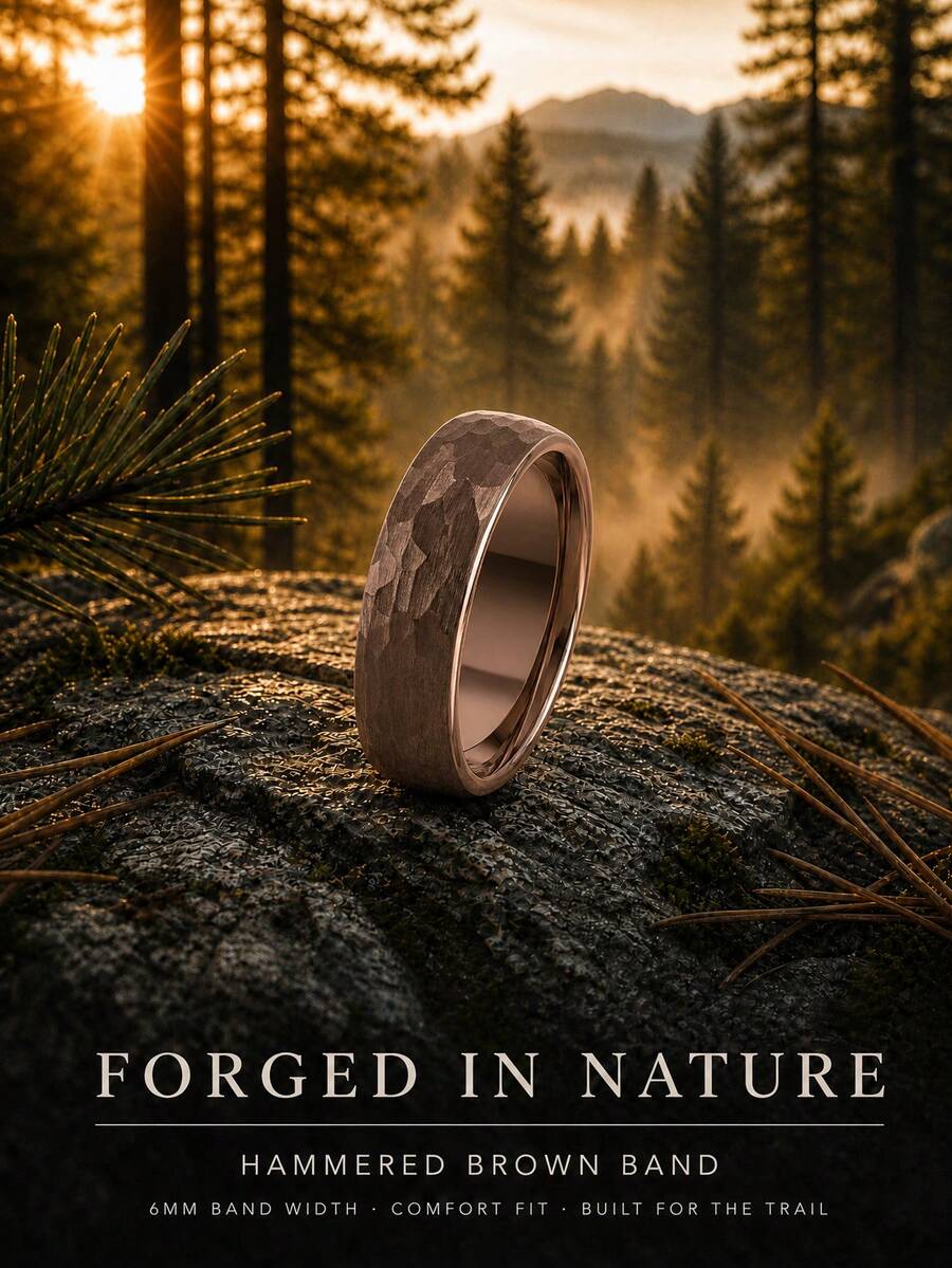 Jewelry 6mm Matte Hammered Brown Ring For Men Women Fashion Engagement Wedding Band Exquisite Men's Accessory Jewelry Ornament For Daily Wear