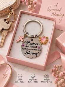 Pastor's Wife Keychain Cross Star Charm Blessing Quote Key Ring Appreciation Gift - Multicolor - View 7