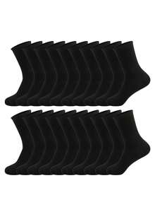 1/6/10/20 Pairs Non-Compression Mid-Calf Socks, Solid Black & White Combination, Neutral Color, All-Season Versatile Men's Sports & Casual Socks - Multicolor - View 12