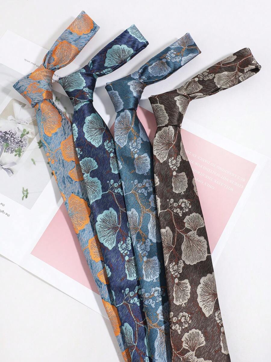 1PC Fashionable Versatile Men's Exquisite Ginkgo Leaf Pattern Tie Suitable For Daily Wear, Shopping, Business, Banquet, Party, Date Matching - Multicolor - View 1