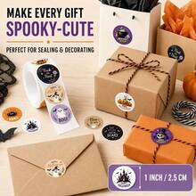 500pcs/Roll Halloween Illustration Doodle Sticker Roll Gift Box Seal Product Packaging Seal Gift Box Decoration - M - View 2