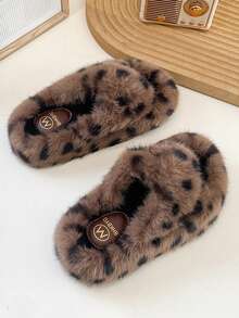 2026 Winter New Girls' Leopard Print Fuzzy Shoes, Children's Outdoor & Indoor Non-Slip Slippers - Camel - View 4