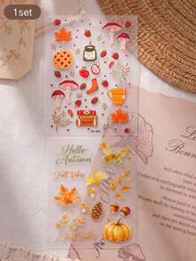 1Set Warm Autumn Theme Decorative Stickers, Pumpkin, Maple Leaf, Mushroom, Nut Patterns, Suitable For Computer, Camera, Phone Case, Decorate Devices With Cozy Autumn Style - T2/080+081 - View 6