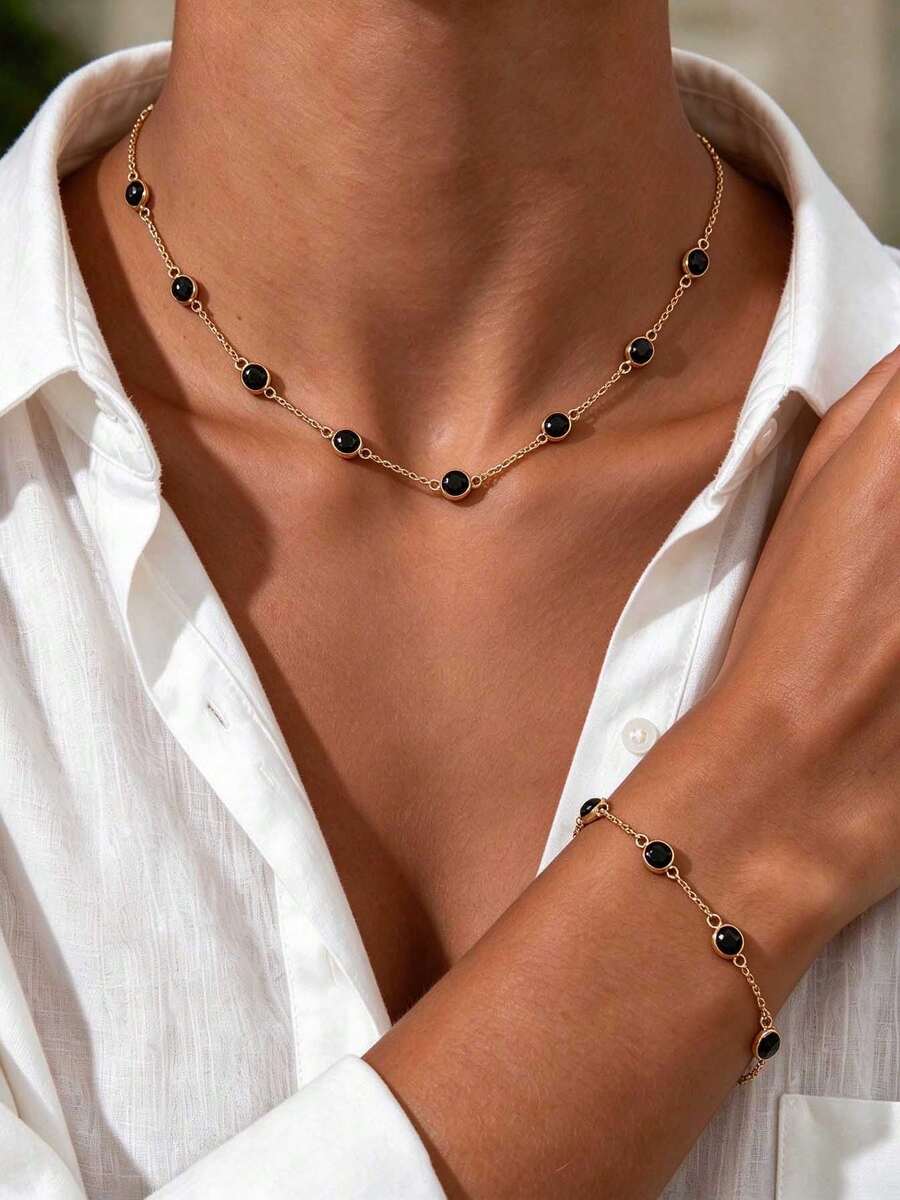 imoli 1 Set Rhinestone Anklet And Rhinestone Edged Necklace Jewelry Set