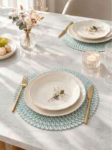 Round, Hand-Woven Placemats, Heat-Insulating And Decorative, Available In Various Colors. These Wrinkle-Resistant Placemats Are Perfect For Birthdays, Christmas, Halloween, And Other Occasions. - Baby Blue - View 6
