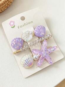 3pcs Women's Ocean Style Starfish & Shell Hair Clips, Glitter Iridescent Pearl Crystal Barrette, Vacation/Daily Wear Side Hair Accessory For Girls - Multicolor - View 8