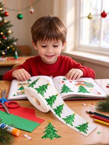 500pcs/Roll Glitter Christmas Tree Stickers Roll, Self-Adhesive Reward Stickers For Kids Classroom, School DIY Crafts & Holiday Cards, Baby Shower - Multicolor - View 5