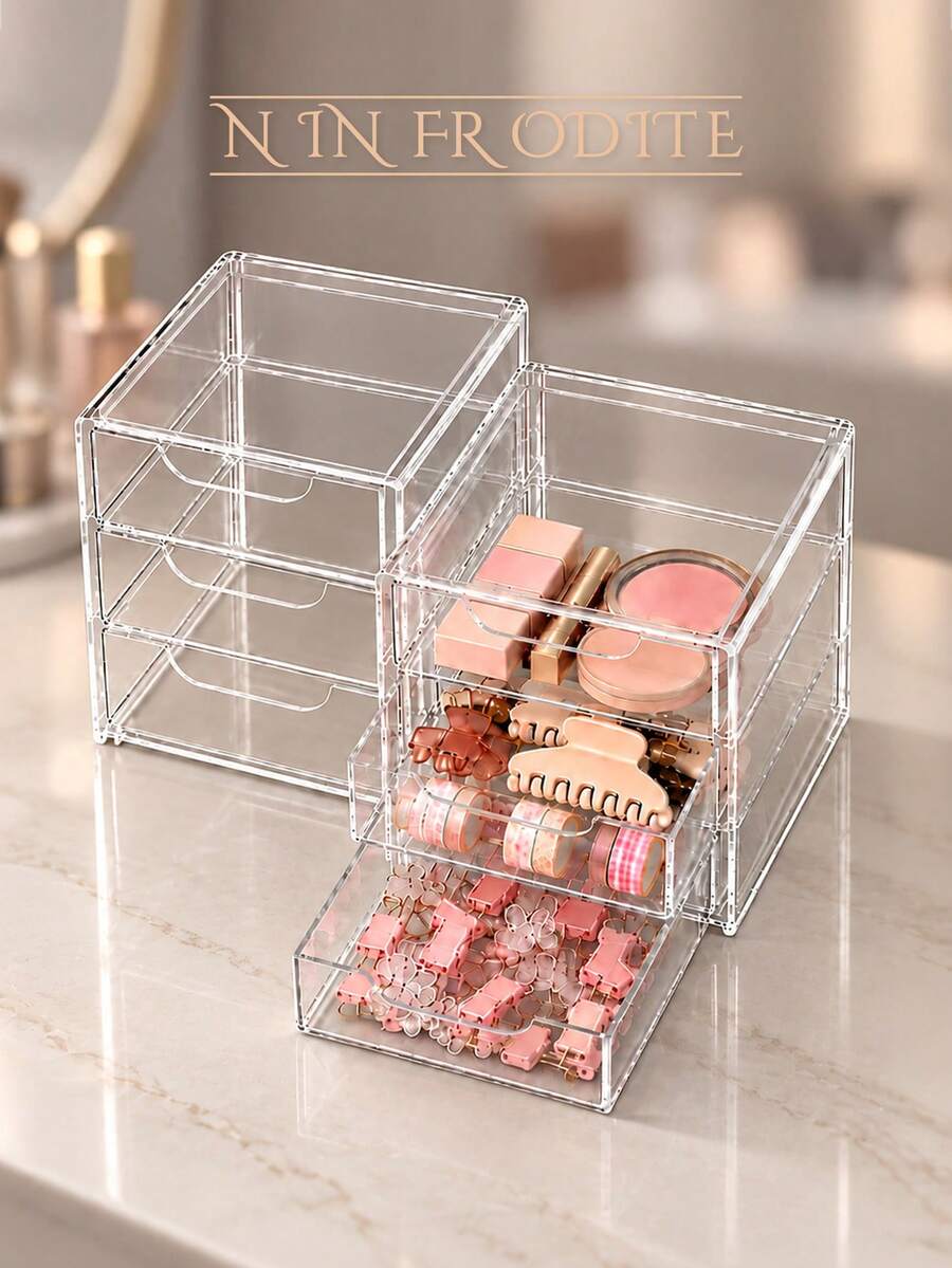 NINFRODITE 3-Layer Drawer Storage Box, Suitable For Jewelry, Hair Accessories, Earrings And Small Items, Furniture Office Study Desk Organizer, Jewelry Storage Box, Drawer Cosmetic Storage Box, Bedroom Decor Desktop Organizer, Home Desktop Drawer Storage Box - Clear - View 1