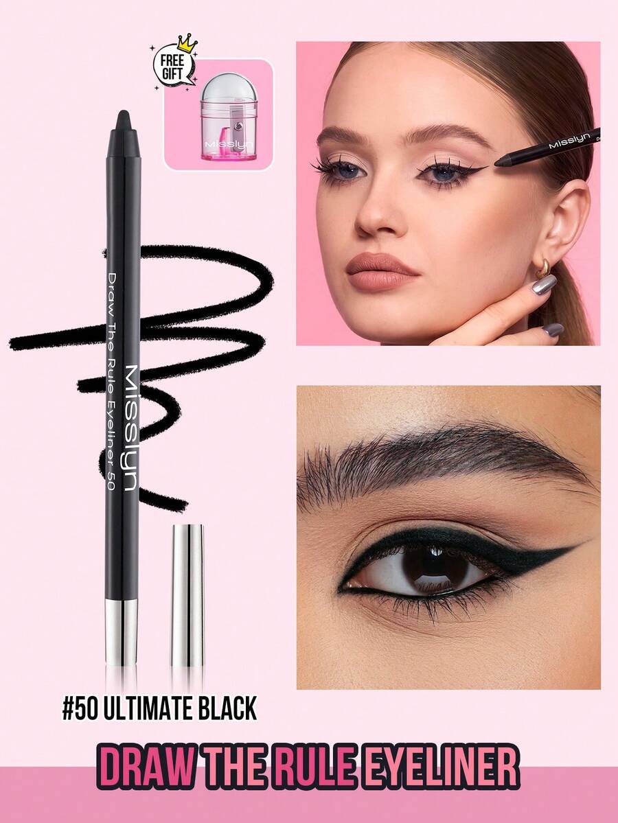 MISSLYN 1PC Draw The Rule Eyeliner, Ultra Black, Pigmentasi Tinggi, Tekstur Halus dan Krim, Aplikasi Halus, Tahan Lama, Anti Luntur, Definisi Presisi, Tahan Air & Keringat, Ramah untuk Pemula, Mudah Digunakan, Perlengkapan Makeup Halloween - Nomor 50 - View 1