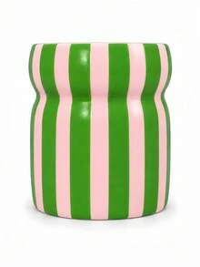 1pc Colorful Striped Vase, Glossy Wide Mouth Christmas Tabletop Decor Ornament - Multicolor - View 11