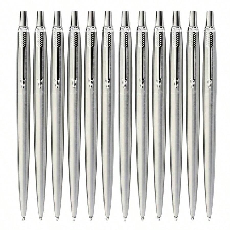 3pcs Metal Retractable Ballpoint Pens, Stainless Steel Body, Premium Texture Durable And Scratch-Resistant, Arrow Clip Convenient For Notebooks And Pockets, Smooth Ink Flow Without Interruption, Fluent Writing, Suitable For Business Office And Meeting Notes, Minimalist Silver Appearance, Ideal For Personal Use And Gifts, Large Capacity - Rectangle - View 1