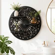 Wood Aster GeometricFloating Wall Shelf -Midnight Black SculpturalWooden Display For Modern& Minimalist Home DecorBullet Points - View 4