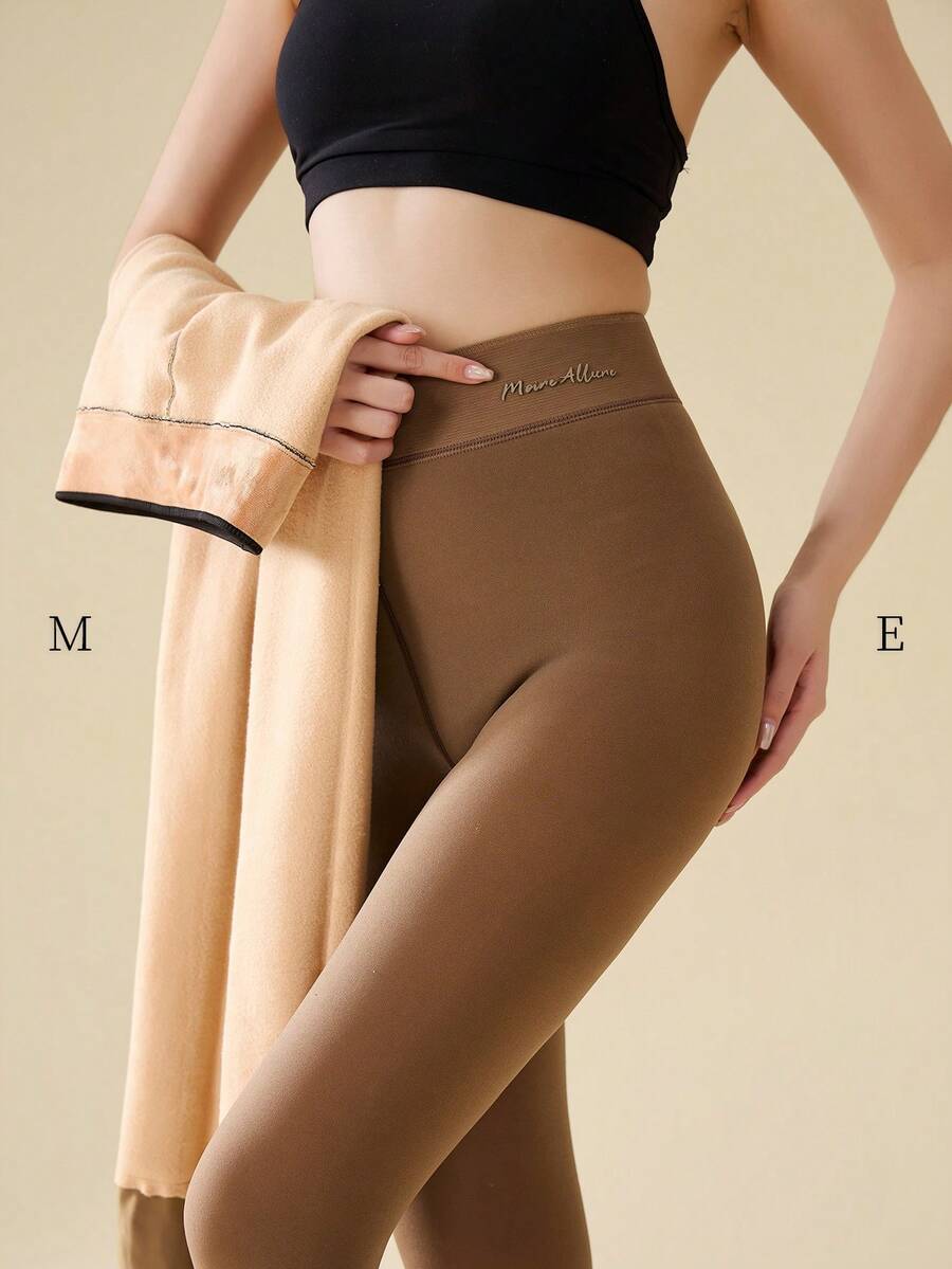 MOIRÉALLURE 1Pair SHEER EFFECT FLEECE-LINED TIGHTS For Daily Life - Brown - View 1