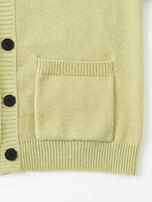 VIBEWAVE Soft Pale Yellow V-Neck Single-Breasted Loose Drop Shoulder Knit Cardigan For Women With Pockets, Soft Casual Solid Color Sweater Jacket, Spring/Autumn Relaxed Old Money Style Daily Commute Shopping Outerwear - Green - View 8