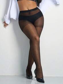 1/2 pares de medias negras de mujer con estampado de lunares, transparentes, súper elásticas, ajuste ceñido, estilo Y2K, para uso diario en otoño - Negro - Ver 6