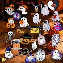 10 Piece Set Of Halloween Cartoon Skeleton Bat Pumpkin Brooch, Random Style - Multicolor - View 4
