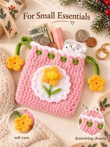1pc Autumn And Winter Colorful Wool Cute Dopamine Crochet Zero Wallet Storage Bag Card Bag Key Bag Red Bag Perfume Bag Gift For Women Christmas Gift - Multicolor - View 6