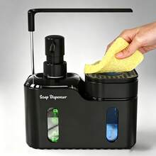 4-In-1 Kitchen Soap Dispenser Set (With Sponge, Brush And Towel Rack), Refillable Countertop Press Bottle, Suitable For Dish Soap And Hand Soap, Space-Saving Sink Storage And Modern Home Decor, Ideal Holiday Gift - Multicolor - View 5