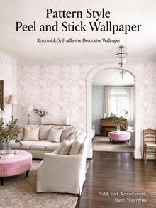 1 Roll Self-Adhesive Wallpaper, PVC Self-Adhesive Wall Decor Sticker, Light Pink Line Drawing Floral Pattern, Matte Waterproof Home Decor, Removable And Repositionable, Freely Cuttable, Suitable For Bedroom, Entrance, Living Room, Wardrobe, Cabinet And Furniture Renovation. Perfect For DIY Home Decor, Temporary Room Decoration For Renters, Quick Wall Refresh, Easy To Wipe Clean, No Residue When Removed. - 1PC - View 6