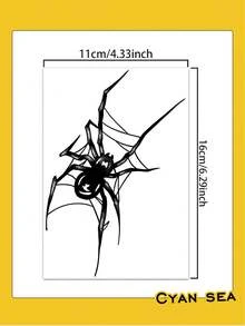 1pc Herbal Temporary Tattoo Sticker, Dark Style Dotwork Spider & Spider Web Pattern, Realistic Fake Tattoo Design, Ideal For Daily Wear, Bachelorette Party Favors, Music Festivals, Games, Graduation Gifts, Lasts 7-14 Days - Black - View 6