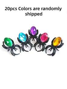 40pcs Halloween Diamond Little Spider Ring Colorful Gemstone Ring Plastic Jewelry Prank - A - View 12