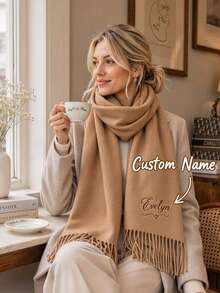 Personalized Embroidered Scarf, Women's Customized Name Scarf, Large Winter Scarf, Personalized Shawl, Gift For Her/Mom - Multicolor - View 1