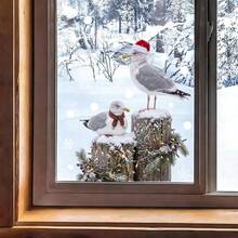 BRUP 1PC Christmas Static Window Clings,Cute Seagulls With Santa Hat & Scarf Window Stickers,Snowflake Glass Decor, Suitable For Home, Shop,Glass Window - Multicolor - View 4