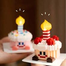 Cute Cartoon Birthday Cake Mini Building Blocks With Candle, DIY Assembly Bricks Set Desktop Ornament, Multiple Styles Creative Building Toy For Home Decor, Ideal Birthday Surprise Gift For Adults Teens - Multicolor - View 1
