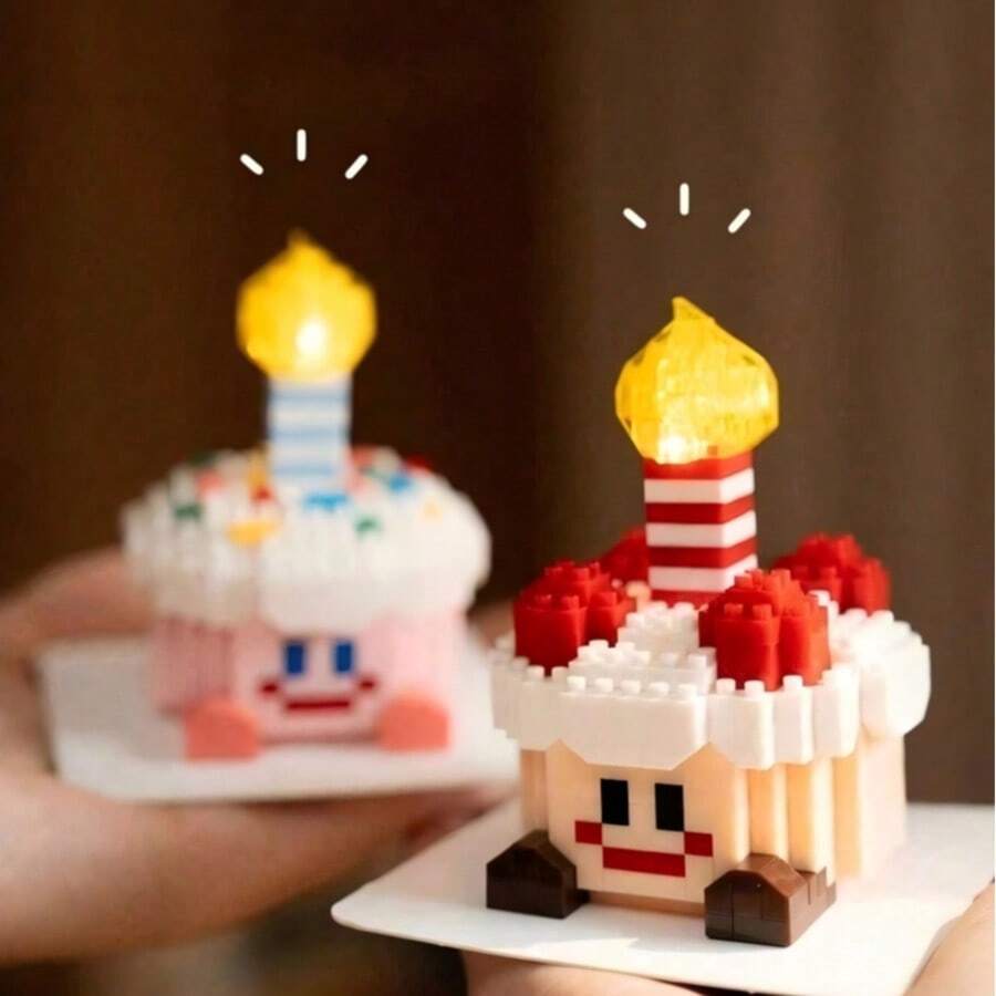 Cute Cartoon Birthday Cake Mini Building Blocks With Candle, DIY Assembly Bricks Set Desktop Ornament, Multiple Styles Creative Building Toy For Home Decor, Ideal Birthday Surprise Gift For Adults Teens - Multicolor - View 1