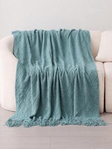 1pc Knitted Blanket Sofa Cover Throw Rug Office Nap Knitted Mat Summer Shawl - Dark Blue - View 3
