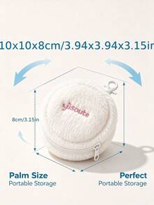 1pc Cute Plush Mini Round Zipper Coin Purse , Portable Keychain Wallet, Small Pouch For Keys, And Coins, Accessory Gift For And Students - Multicolor - View 3