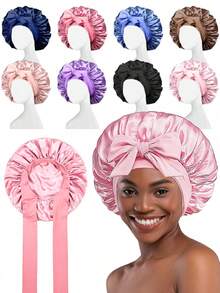 1pc Satin Bow Sleep Cap, Soft Hair Bonnet, Suitable For Curly, Braided And Natural Hair, Multiple Colors, Essential For Hair Car ,Travel And Gift - Multicolor - View 2