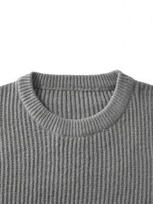 Men's Solid Color Minimalist Warm Sweater, Versatile Casual Daily Commute Sweater, Autumn/Winter - Dark Grey - View 5