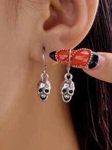 2pcs Halloween Skeleton/Bone Design Earrings, Suitable For Holiday Wear - Silver - View 3
