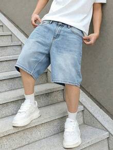 Teenager Retro Loose Denim Shorts - Light Wash - View 5