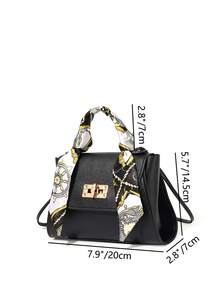 1pc Girls Luxury Silk Scarf Wrapped Handbag, Classic Monogram & Solid Color 2 Styles Available, Metal Lock Commuter Crossbody Small Bag - Multicolor - View 9