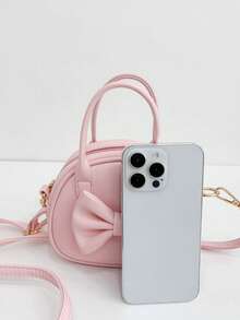 1pc Girls Bow PU Zipper Closure Fashion Handbag Crossbody Bag Suitable For All Seasons Daily Use - A - View 4