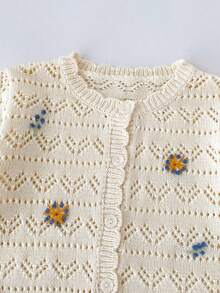 Baby Girls Spring/Autumn New Clothing, Floral Embroidered Pure Cotton Sweater, Girls Versatile Knit Cardigan, Hollow Long Sleeve Jacket - Apricot - View 8