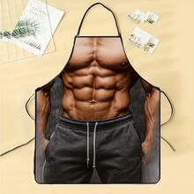 1pc Funny Visual Effect Muscle Man Print Apron For Home Cooking Family Gathering Fun Dress Up - Multicolor - View 5