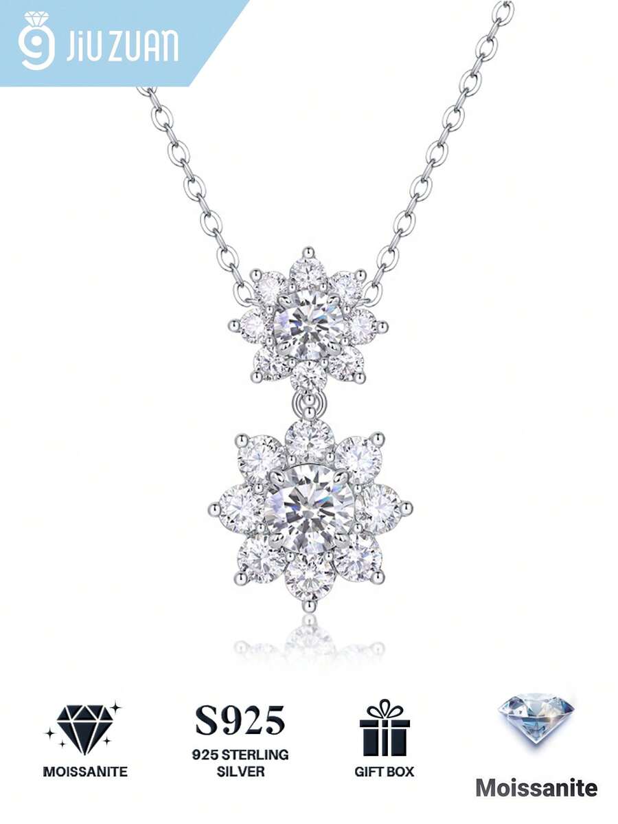 1pc D Color Moissanite S925 Sterling Silver Necklace, Elegant Luxury Jewelry Gift, Suitable For Engagement, Wedding, Anniversary, Birthday, Christmas