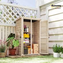 Outsunny 30" X 20" X 47" Wooden Garden Shed, Outdoor Storage Cabinet With Waterproof Asphalt Roof, Shelves And Lockable Doors, Workshop Yard Tool Utility Storage House, Natural - Beige - View 2