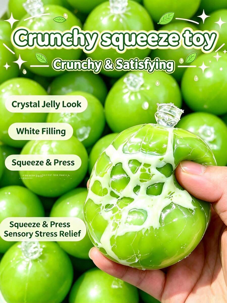 1pc Squeaky Green Crunchy Ball, Squishy Sphere Stress Relief Doll, ASMR Plush Doll, Cute Desk Decor And Holiday Gift - Multicolor - View 1