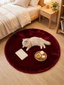 1pc Burgundy Round Faux Rabbit Fur Rug, Bedroom Decor Carpet, Suitable For Christmas, Thanksgiving And New Year Decoration, Festive Home Decor Mat, Soft And Skin-Friendly, Living Room, Bedroom, Bedroom Carpet, Decorative Rug, Small Rug, Carpet, Home Decor, Living Room Carpet - Burgundy - View 2