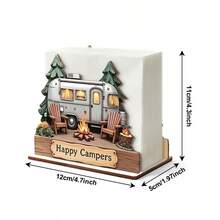 1 buah Tempat Tisu Kayu Happy Camper, Kotak Tisu Desain Pohon Api Unggun untuk RV, Trailer Camping, Organizer Tisu Meja untuk Pesta Camping Luar Ruangan, Dekorasi Meja Makan Dapur - MultiWarna - View 4
