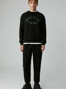 Men's STANDS Men's Cotton Fleece-Lined Soft Navy Blue Sweatpants - Black - View 2
